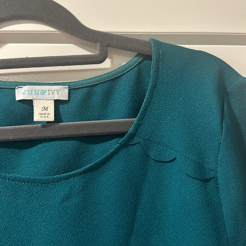Emerald Green/Deep Teal Scalloped Blouse - Picture 2 of 2